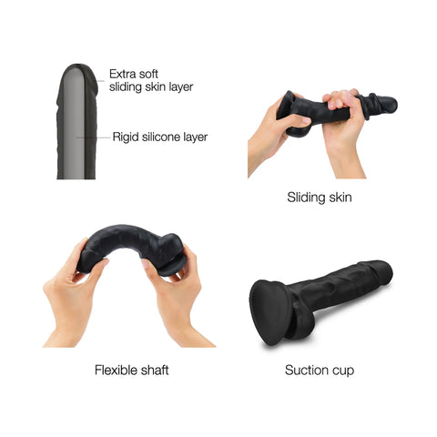 SLIDING SKIN REALISTIC DILDO BLACK- XL